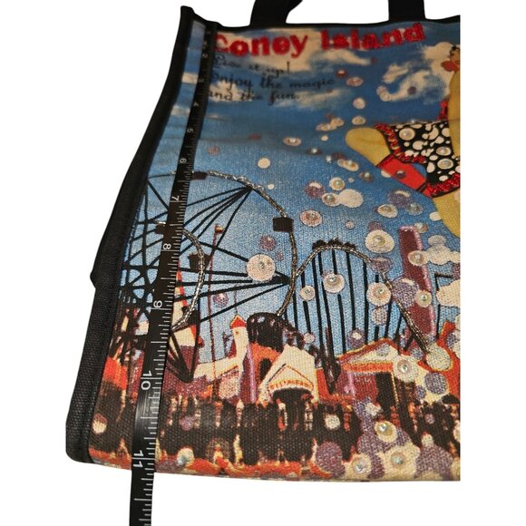 Vintage Coney Island Tote Bag With Retro Print & Sequin Accents EUC - Picture 10 of 16